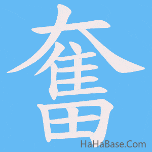《奮》的筆順動畫寫字動畫演示