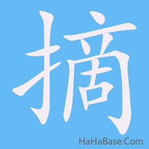 《摘》的筆順動畫寫字動畫演示