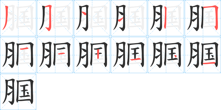 《腘》的筆順分步演示（一筆一畫寫字）
